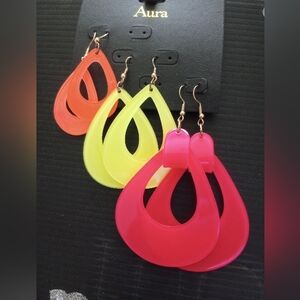 Teardrop Neon Dangle Hoop Earrings